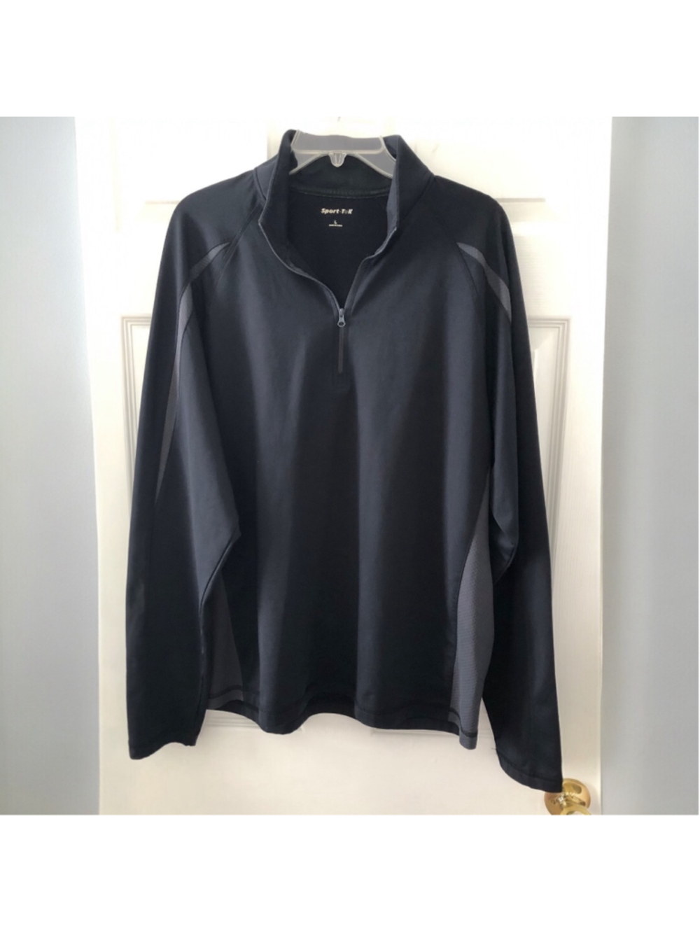 Mens Size L Sport-Tek Black Stretch 1/4 Zip Colorblock Performance Pullover